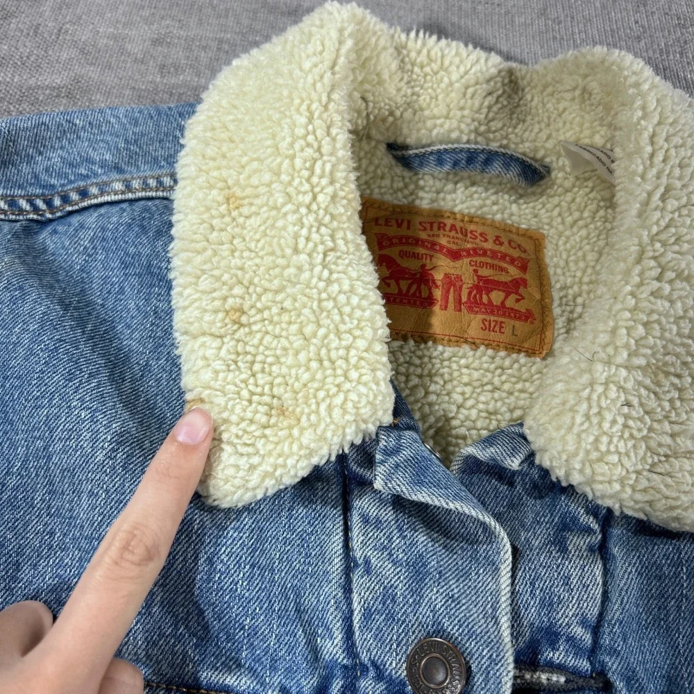 Levi's Sherpa Lined Denim Trucker Jacket Mens L Blue Good Medium Wash Classic